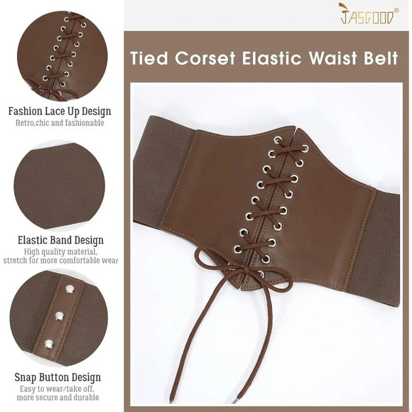 Women's Brown Elastic Costume Waist Belt Tied Waspie Corset Belts for Women - Picture 6 of 6